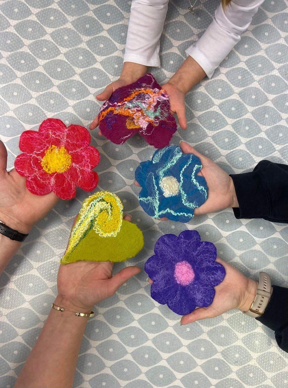 Wet Felting Coaster Class felting workshop at Wool & Silk Art Studio